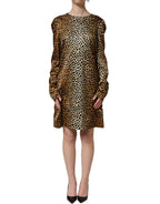 Brown Ocelot Print Long Sleeve Mini Dress