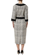 Multicolor Bouclé Tweed Frayed Trim Midi Dress