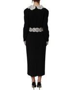 Black Lace Detailing Long Sleeves Midi Dress