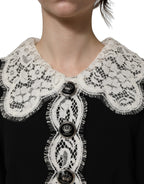 Black Lace Detailing Long Sleeves Midi Dress