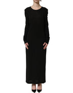 Black Cotton Long Sleeves Sheath Maxi Dress