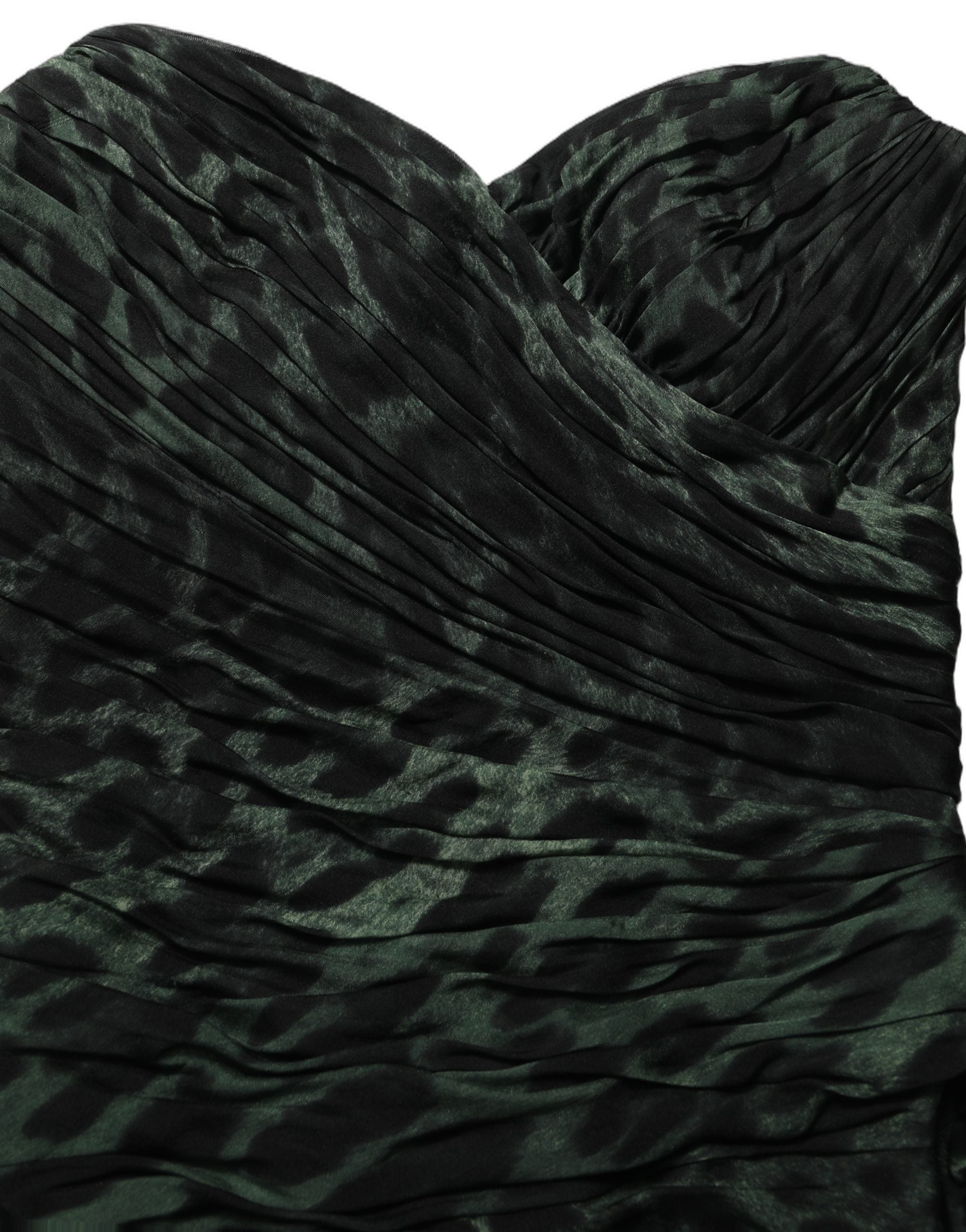 Green Leopard Print Bustier Draped Midi Dress