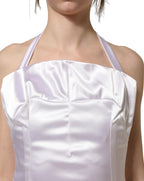 White Satin Halter Backless Long Gown Dress
