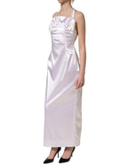 White Satin Halter Backless Long Gown Dress