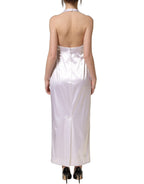 White Satin Halter Backless Long Gown Dress