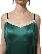 Green Satin Lace Trim Sleeveless Maxi Dress