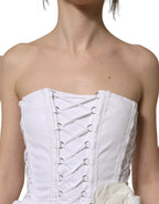 White Cotton Gabardine Bustier Midi Dress