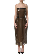 Brown Transparent Vinyl Sheath Midi Dress