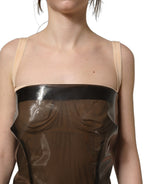 Brown Transparent Vinyl Sheath Midi Dress