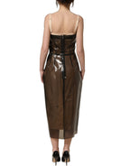 Brown Transparent Vinyl Sheath Midi Dress