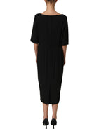 Black Viscose Cropped Sleeves Midi Dress
