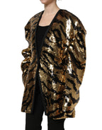 Black Gold Sequin Tiger Stripe Blazer Jacket