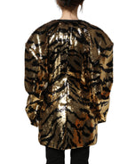 Black Gold Sequin Tiger Stripe Blazer Jacket