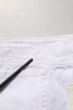 White Distressed Cotton Denim Mini Skirt