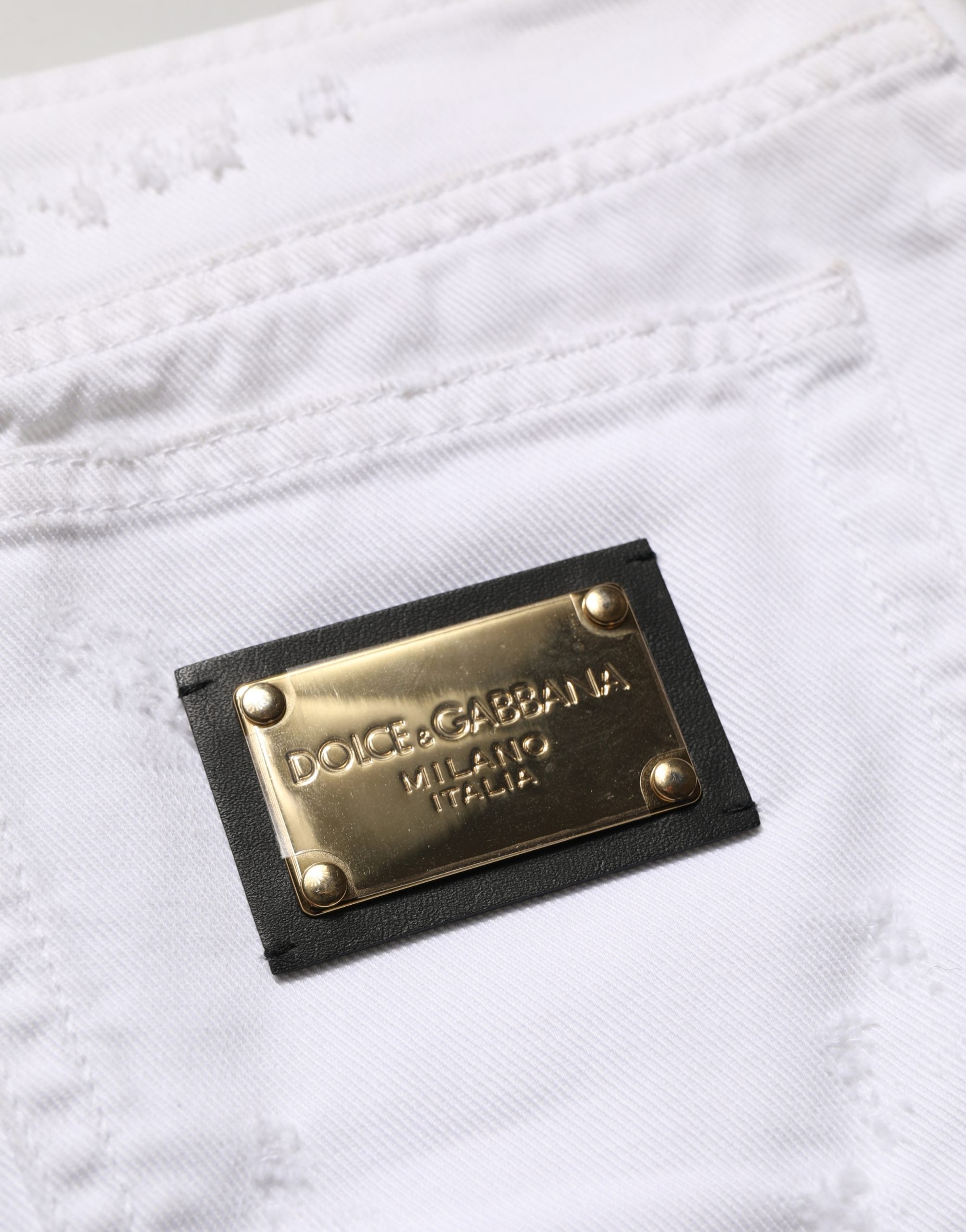 White Distressed Cotton Denim Mini Skirt