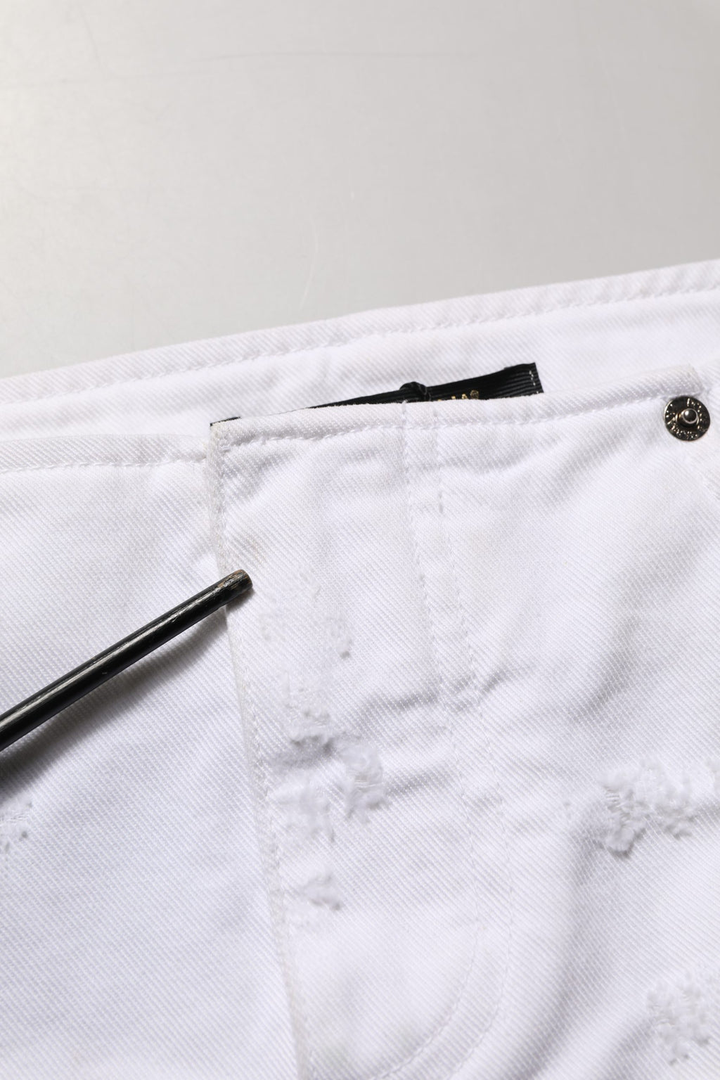 White Distressed Cotton Denim Mini Skirt