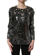 Metallic Gray Sequin Embellished Blouse Top