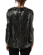 Metallic Gray Sequin Embellished Blouse Top