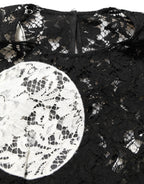 Black White Floral Lace Short Sleeve Blouse Top