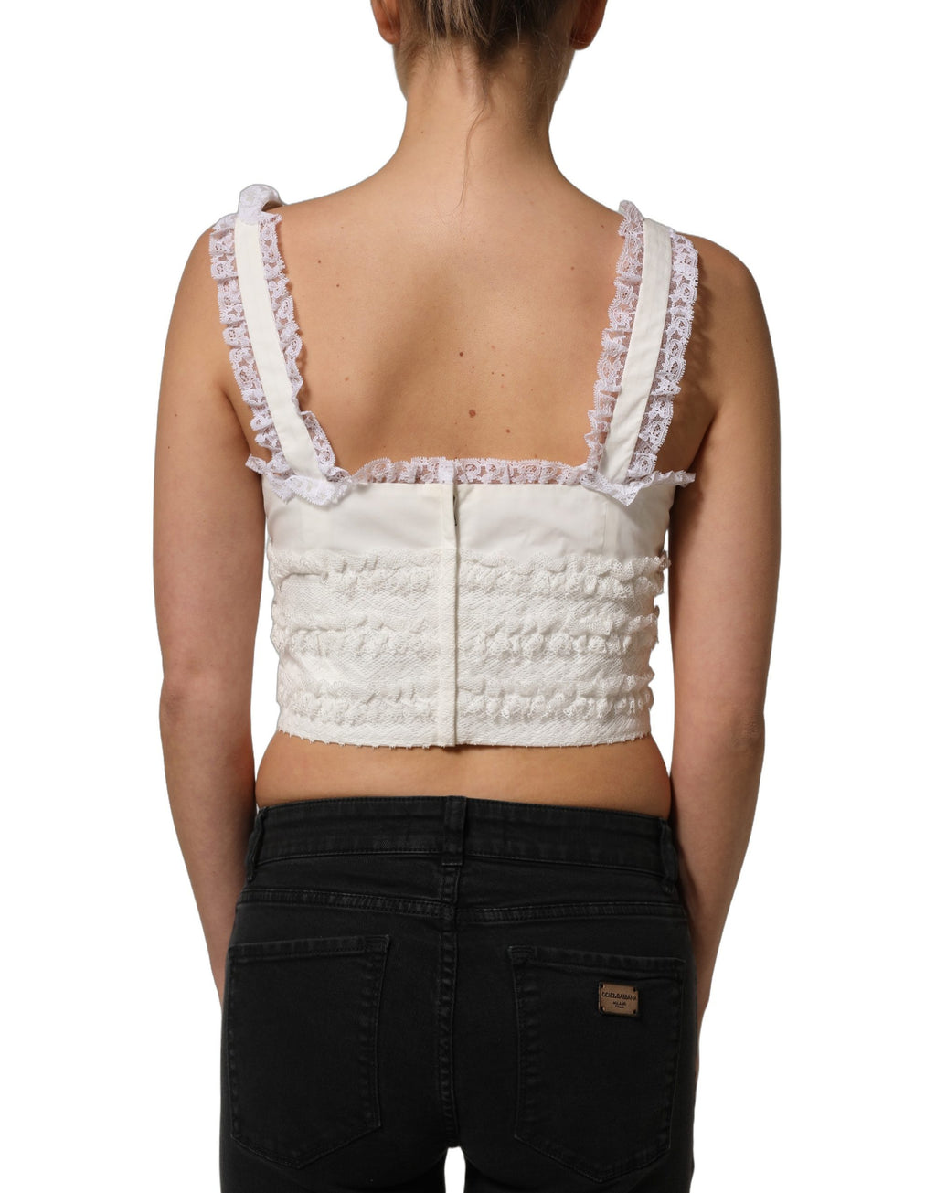White Lace Trimmed Cotton Cropped Tank Top