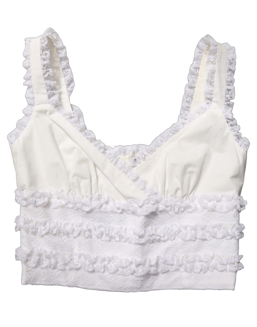 White Lace Trimmed Cotton Cropped Tank Top