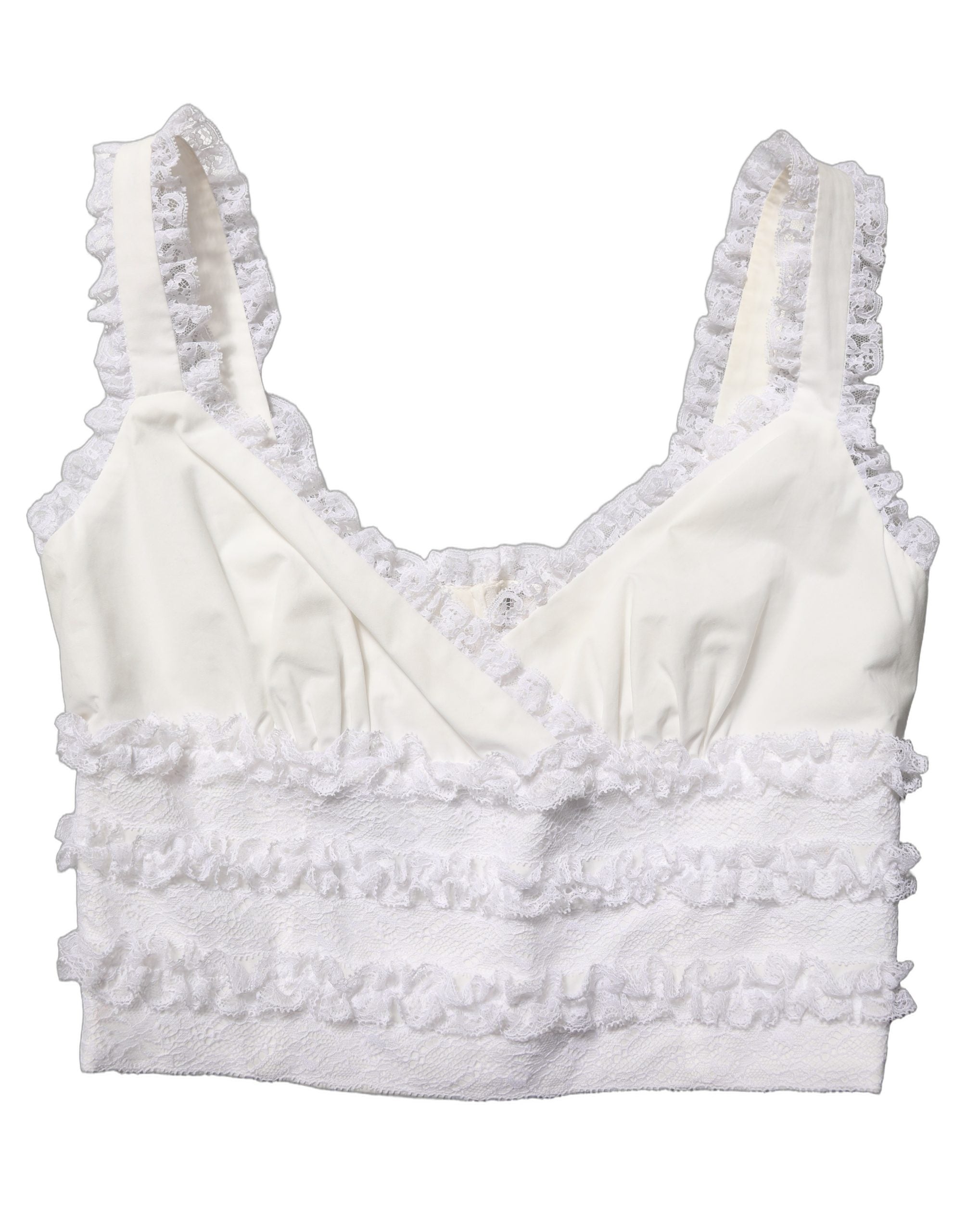 White Lace Trimmed Cotton Cropped Tank Top