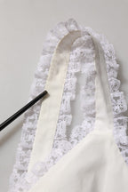 White Lace Trimmed Cotton Cropped Tank Top