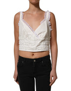 White Lace Trimmed Cotton Cropped Tank Top
