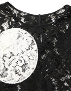 Black White Floral Lace Short Sleeve Blouse Top