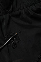 Black Polyester Mesh Sheer Crewneck Blouse Top