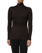 Brown Turtleneck Long Sleeves Blouse Top