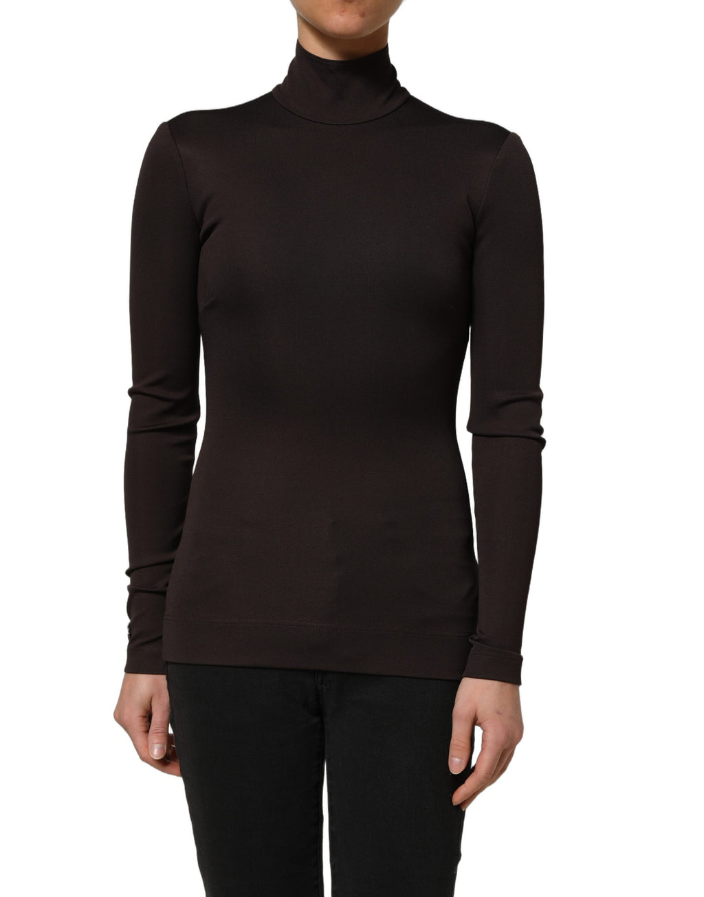 Brown Turtleneck Long Sleeves Blouse Top