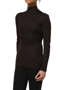Brown Turtleneck Long Sleeves Blouse Top