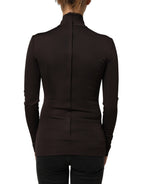 Brown Turtleneck Long Sleeves Blouse Top