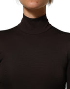 Brown Turtleneck Long Sleeves Blouse Top