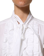 White Ruffled Bib Long Sleeves Blouse Top