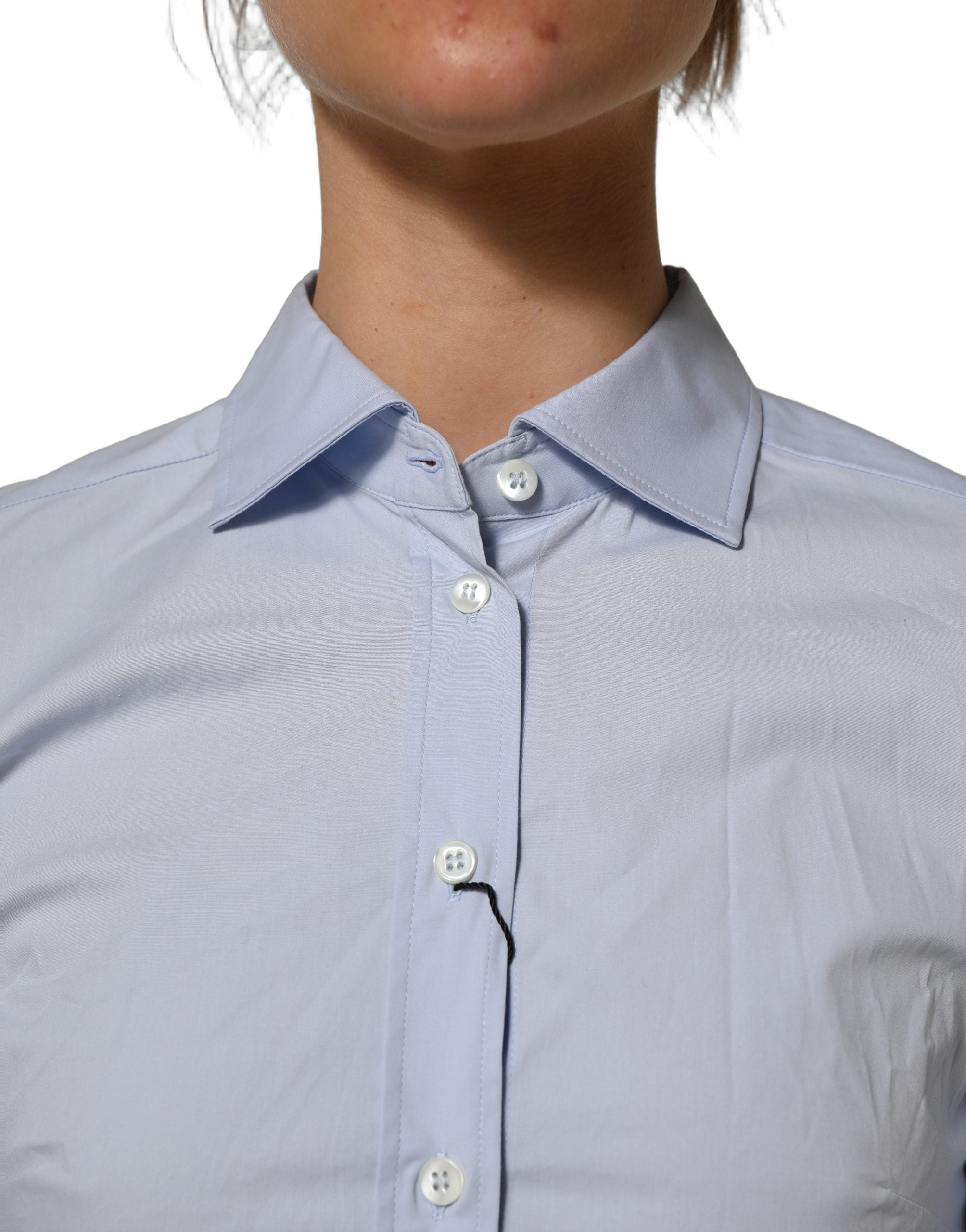 Blue Collared Long Sleeves Dress Shirt Top