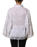 White Ruffled Lace Embellished Blouse Top