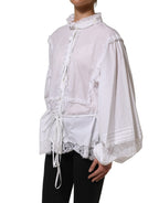 White Ruffled Lace Embellished Blouse Top