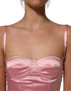 Pink Silk Satin Padded Bra Corset Style Top