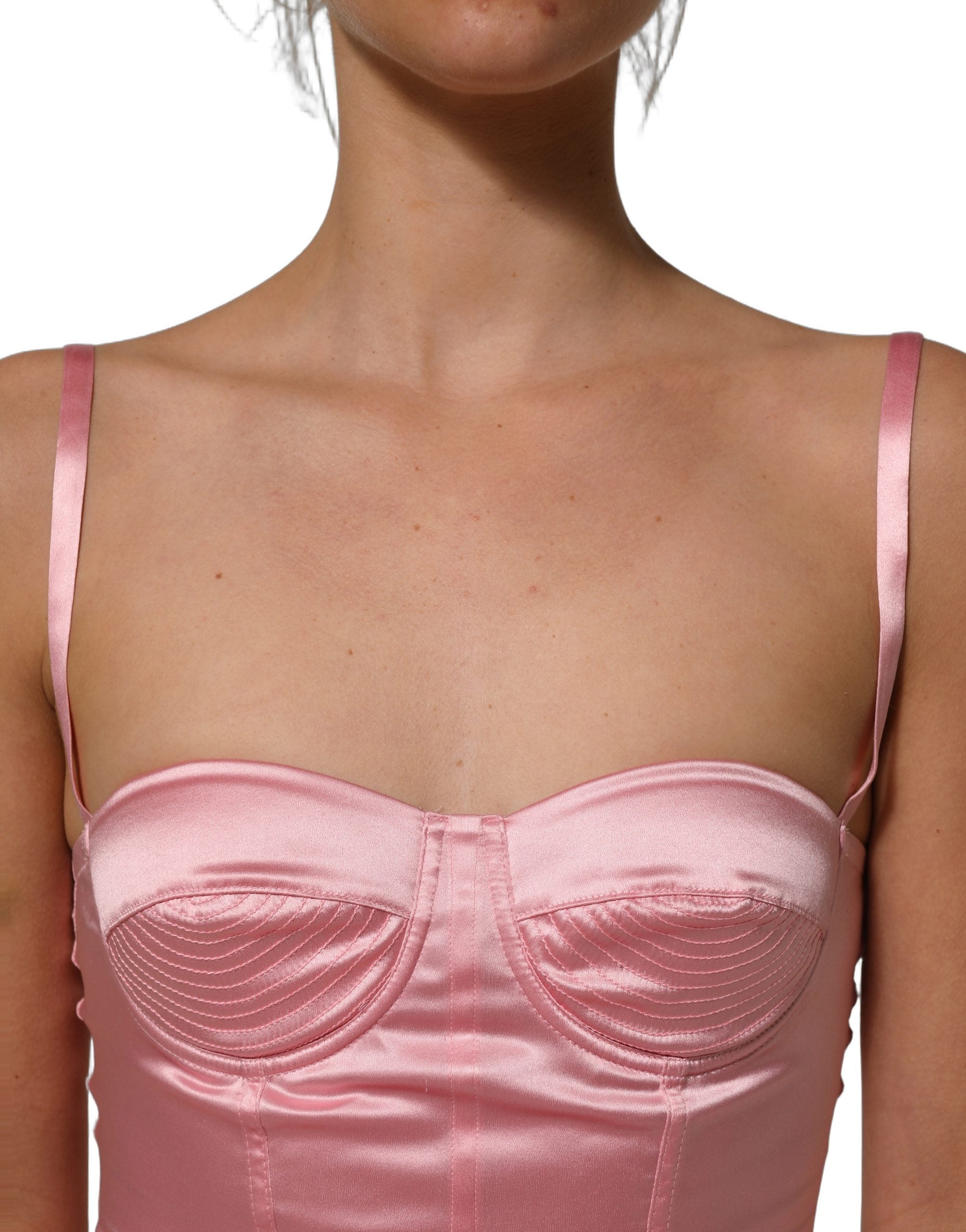 Pink Silk Satin Padded Bra Corset Style Top