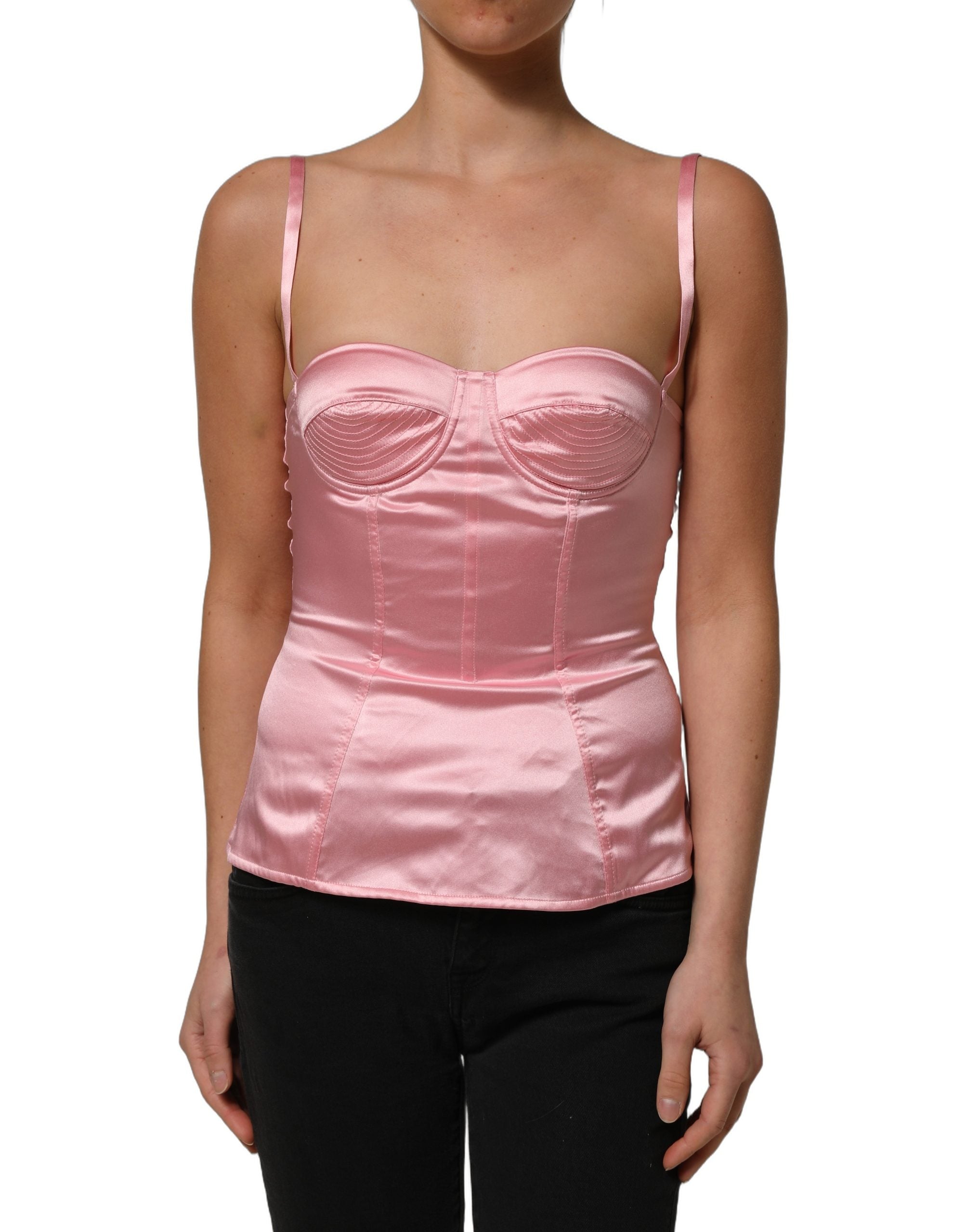 Pink Silk Satin Padded Bra Corset Style Top