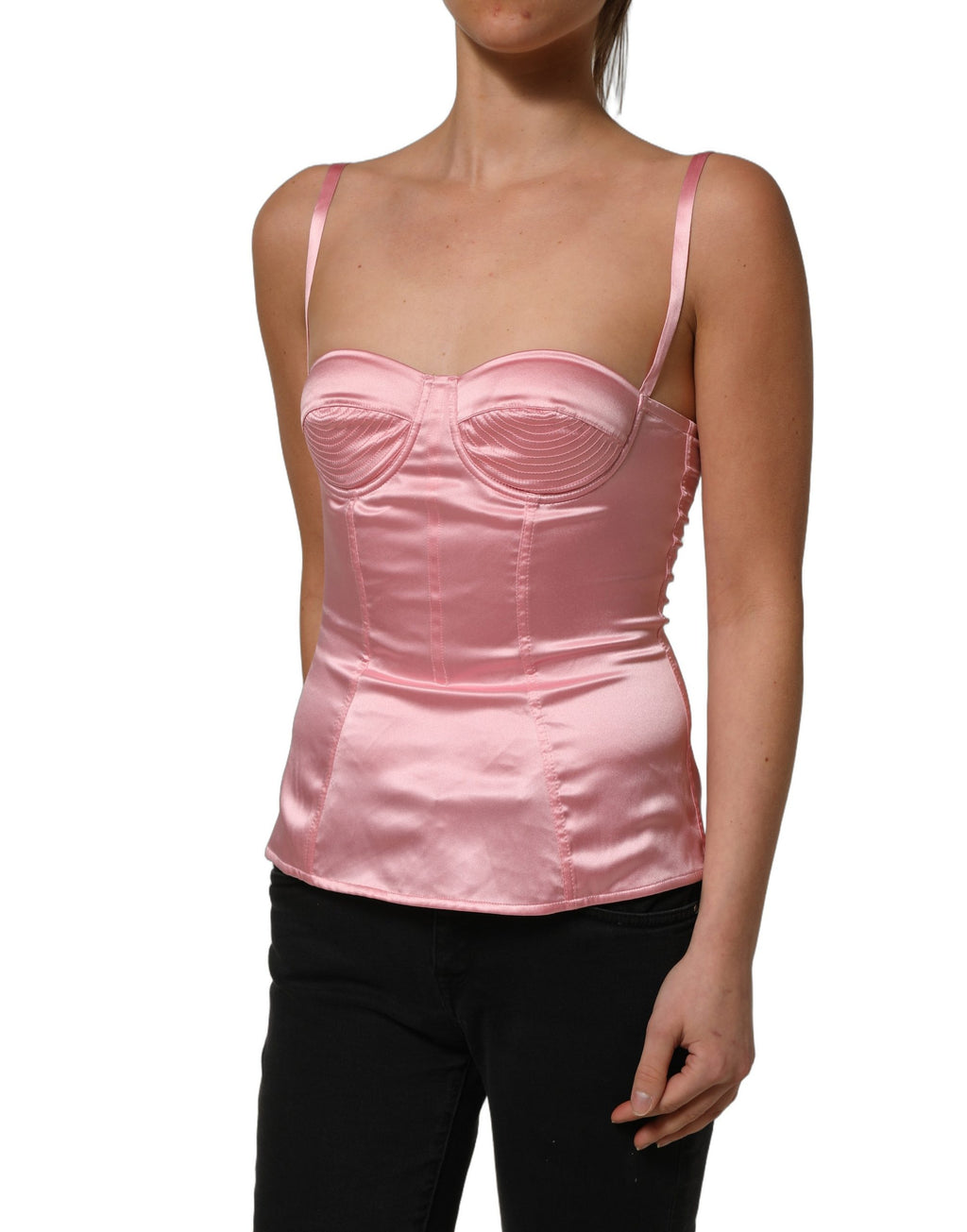 Pink Silk Satin Padded Bra Corset Style Top