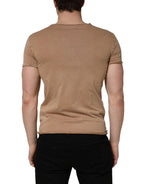 Brown Cotton Logo Patch Round Neck T-shirt