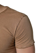Brown Cotton Logo Patch Round Neck T-shirt