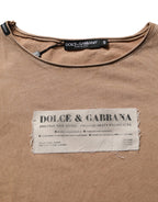 Brown Cotton Logo Patch Round Neck T-shirt
