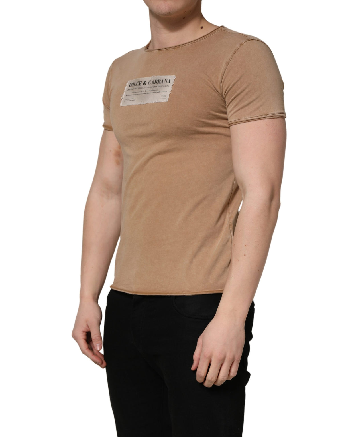 Brown Cotton Logo Patch Round Neck T-shirt