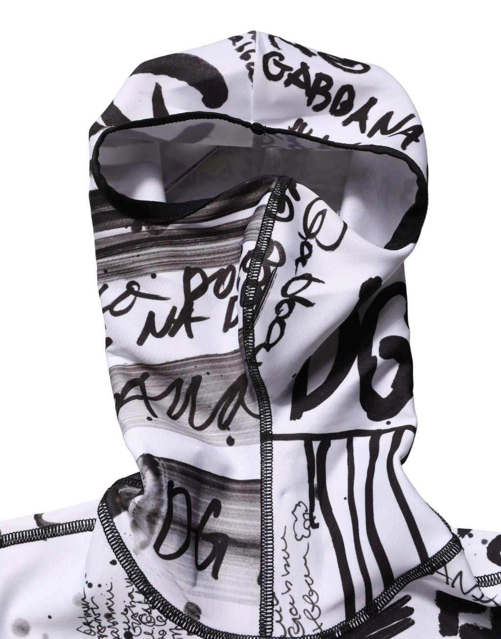 White Jersey Graffiti Print Balaclava Hood Sweater