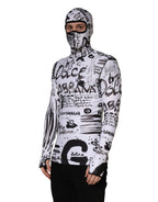 White Jersey Graffiti Print Balaclava Hood Sweater
