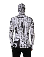 White Jersey Graffiti Print Balaclava Hood Sweater